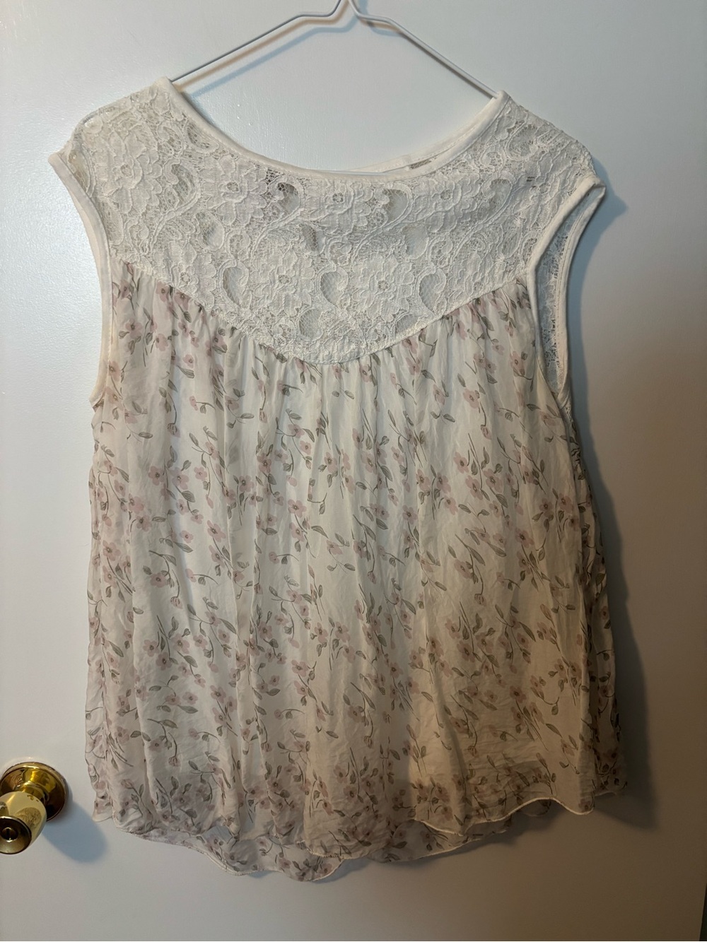 Prairie Romantic Bellambra Made in Italy Silk Cream Lace Sleeveless Top Medium